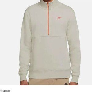 NEW Nike Men's Sportswear Club 1/2 Zip Pullover DD4732-072 S Small Light Bone